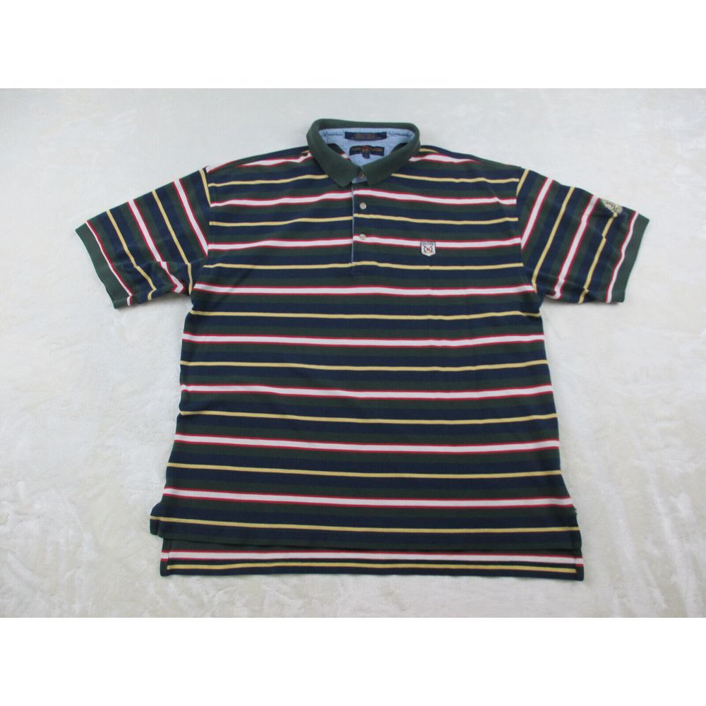 VINTAGE Tommy Hilfiger Polo Shirt Mens Large‎ Green Striped Golf Belmont Casual*